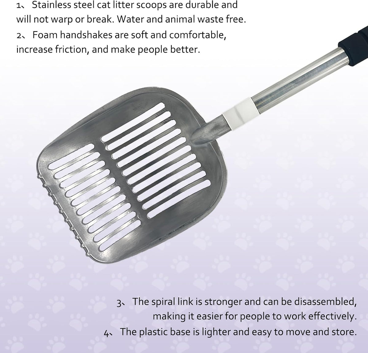 PINVNBY Cat Litter Scooper, Long Handle Litter Sifter Scoop with Litter Scoop Holder Stainless Steel Kitten Scooper Deep Kitty Litter Scooper with Box Metal Detachable Sifting Litter Shovel Set