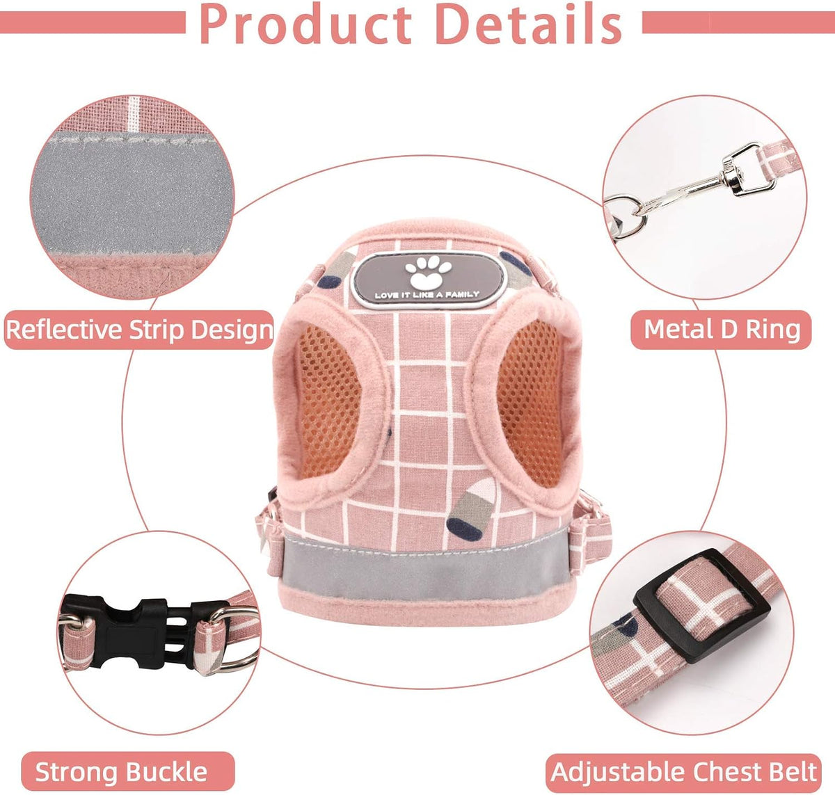 Cat Vest Harness and Leash Set, Escape Proof Kitten Harness Pink