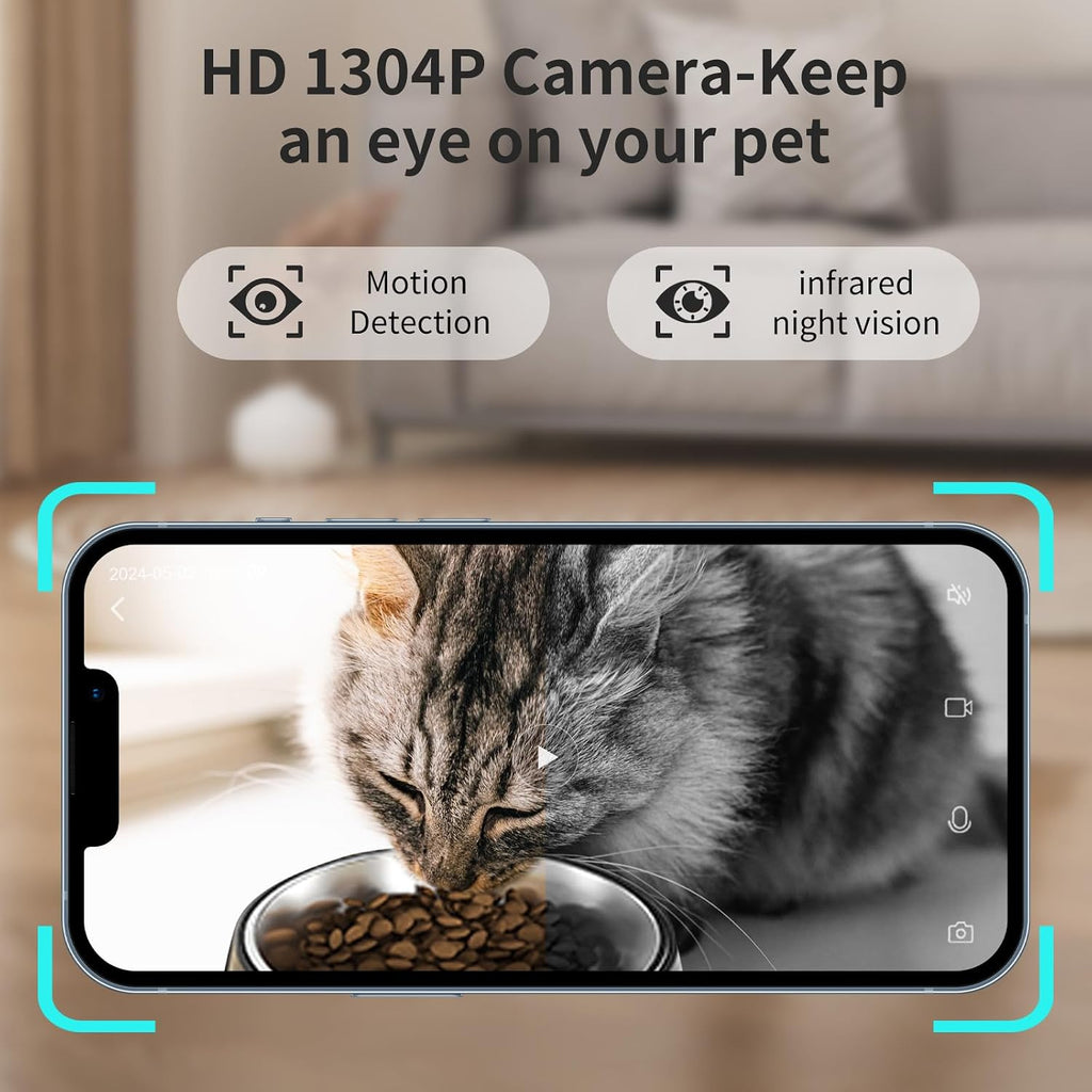 Lychee Automatic Cat Feeder with Camera, 5G WiFi Pet Feeder, 1304P HD Video with Night Vision,2-Way Audio Smart App Control, 4L Dry Food Dispenser for Cats and Samll Dog