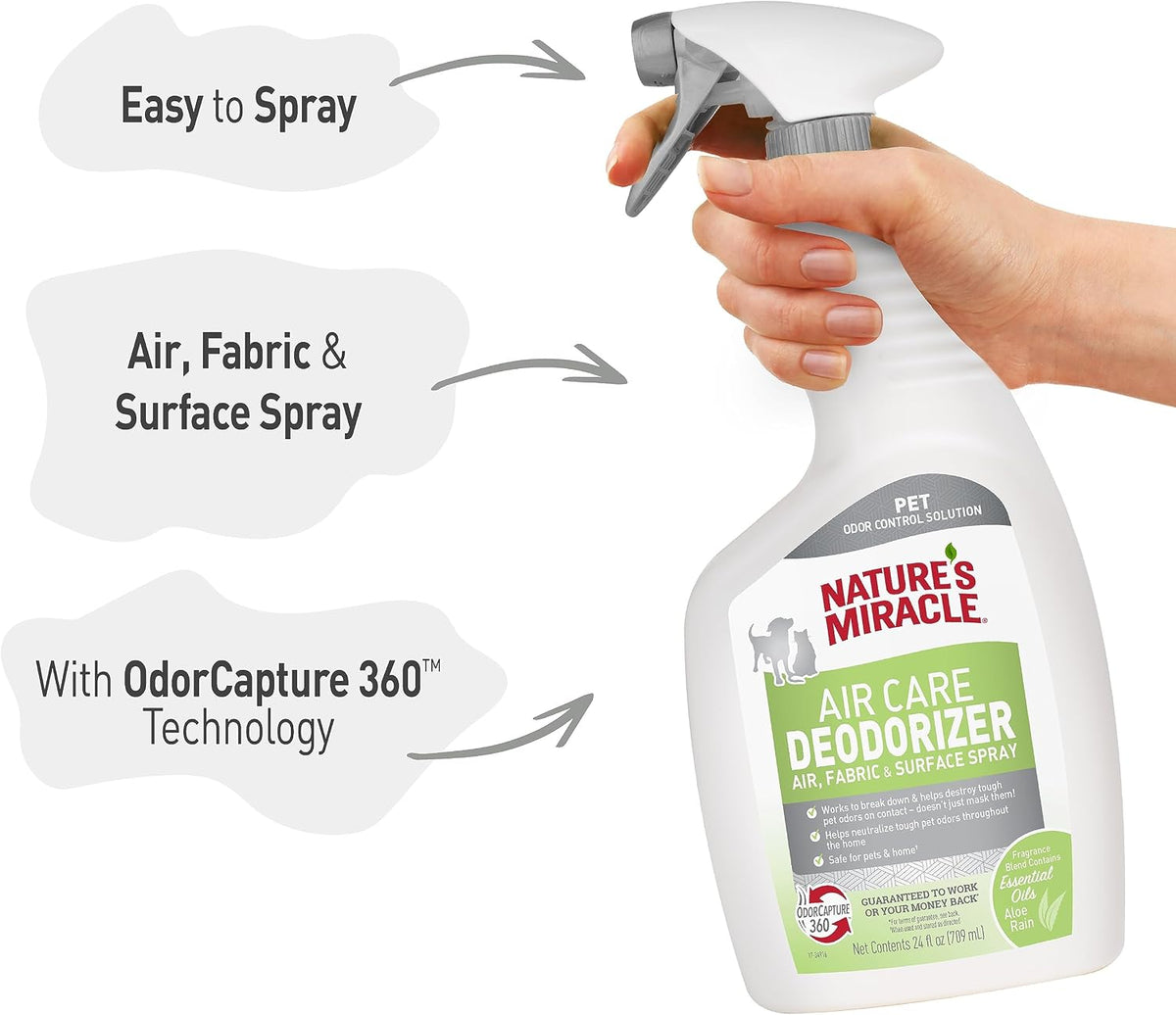 Nature's Miracle Air Care Spray for Air, Fabric & Surface, Aloe Rain, 24 oz