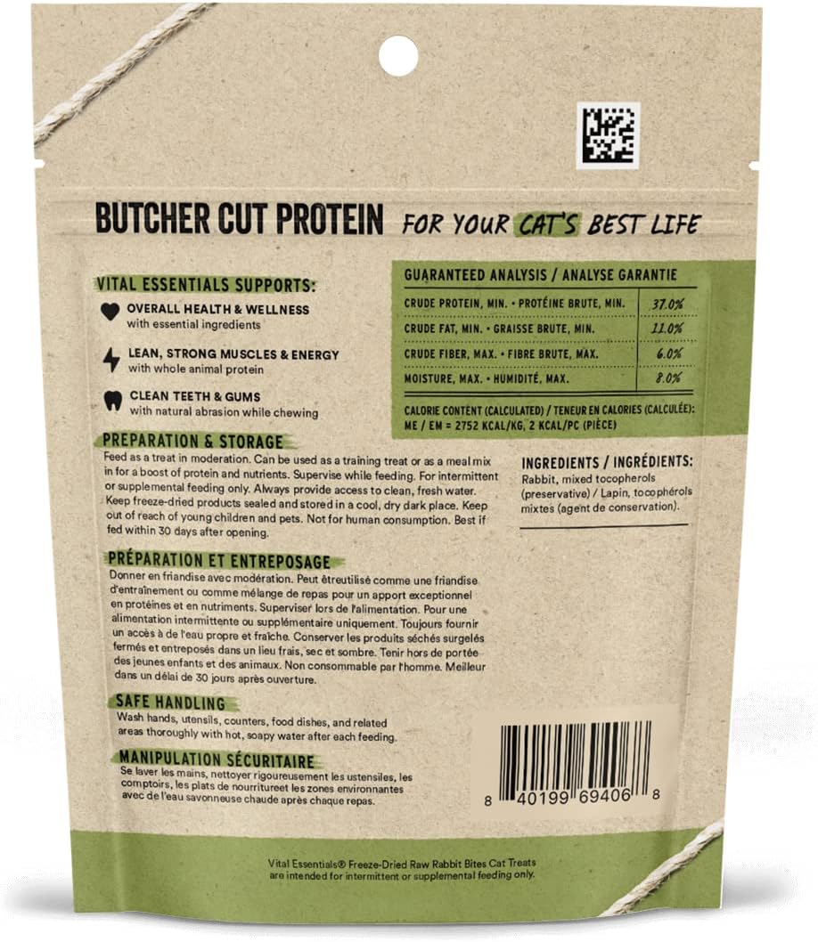 Vital Essentials Freeze Dried Raw Cat Treats, Rabbit | Bites | 0.9 oz | Pack of 2