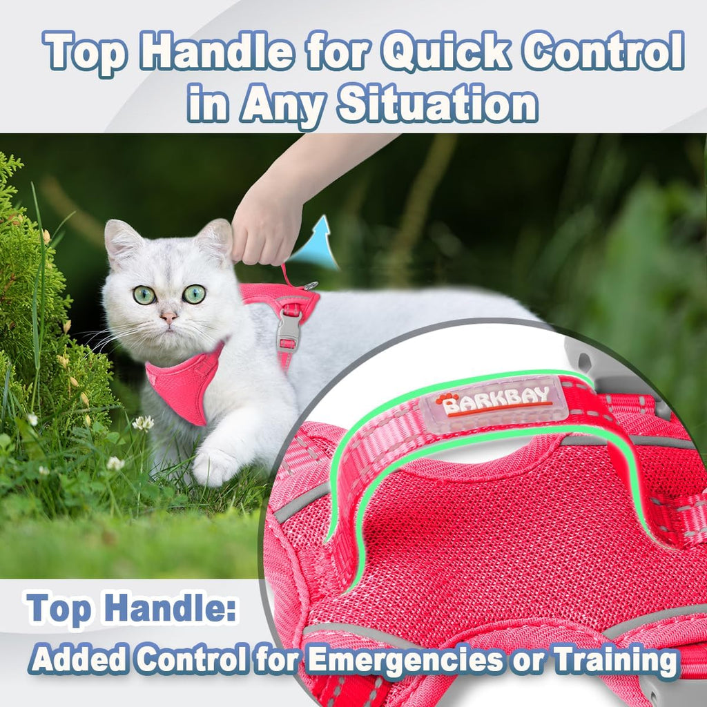 Cat Harness and Leash Set Escape Proof for Kitten Walking, Soft Adjustable Top Handle Vest Harnesses for Cats, Easy Control Breathable Reflective Small Medium Large, Pink, M