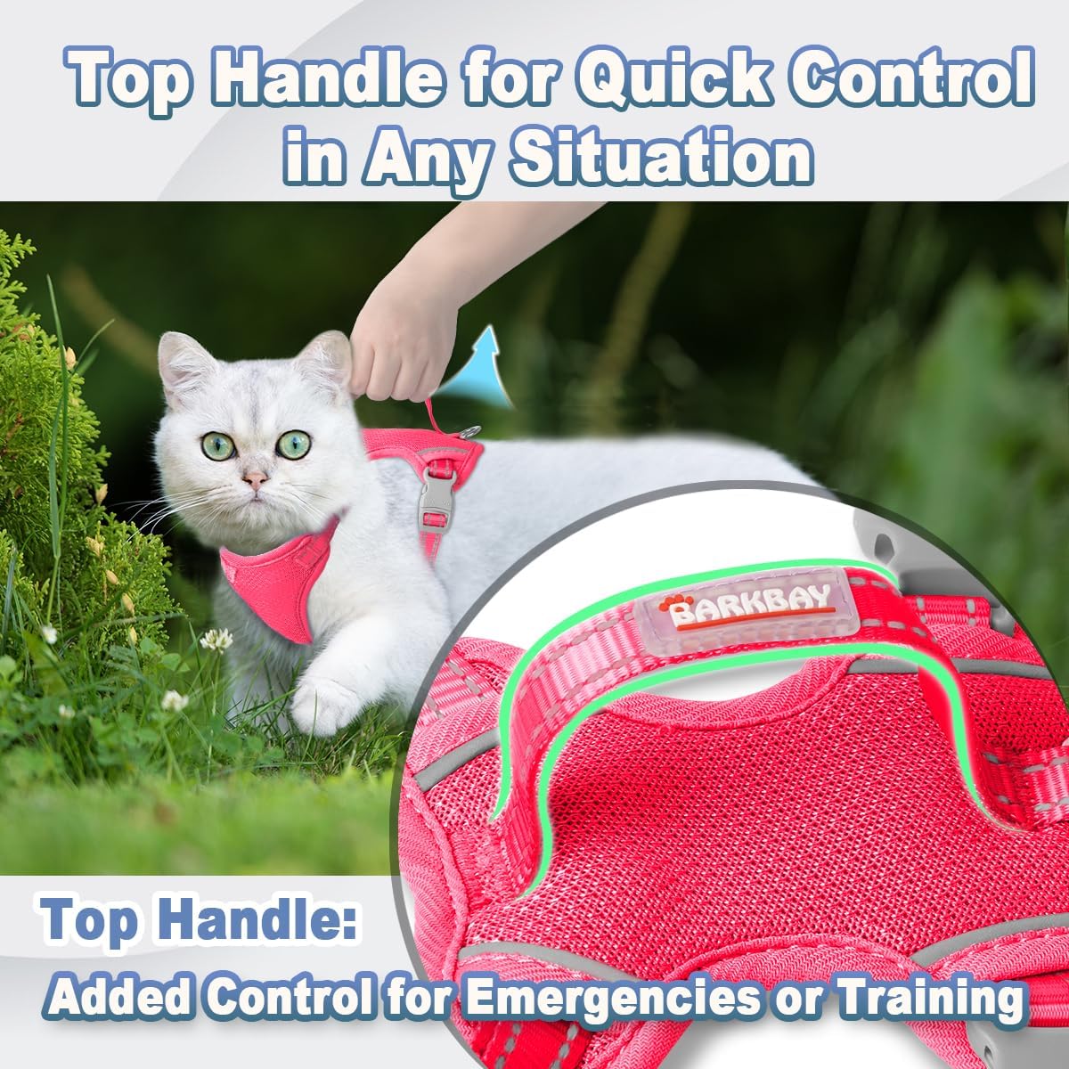 Cat Harness and Leash Set Escape Proof for Kitten Walking, Soft Adjustable Top Handle Vest Harnesses for Cats, Easy Control Breathable Reflective Small Medium Large, Pink, M