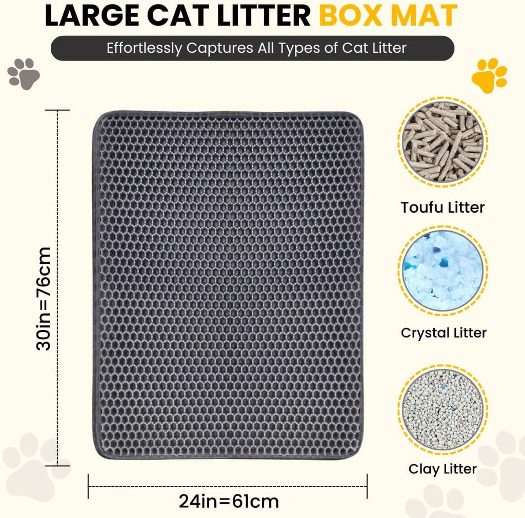 Andalus Brands Large Cat Litter Mat - Waterproof & Urine-Proof Litter Box Mat, Non-Slip Kitty Litter Mats for Floor, Easy to Clean Litter Trapping Design (30" x 24", Grey)