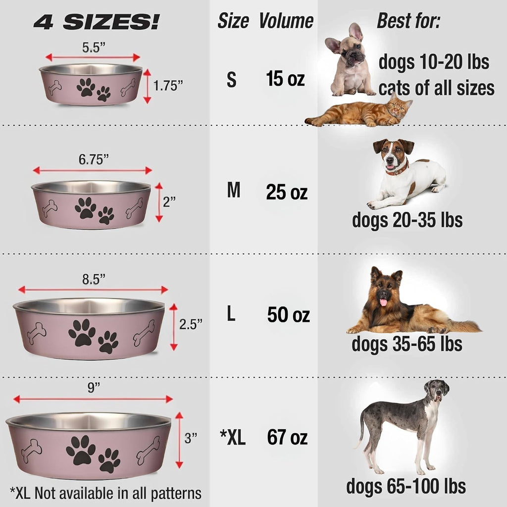 Loving Pets Bella Dog Bowls- Stainless Steel Dog & Cat Bowls - Spill Proof Dog Food Bowl, Cat Bowl, Puppy Essentials & Pet Supplies Great for Home & Travel (Large 35-65 lbs, Grape) 
