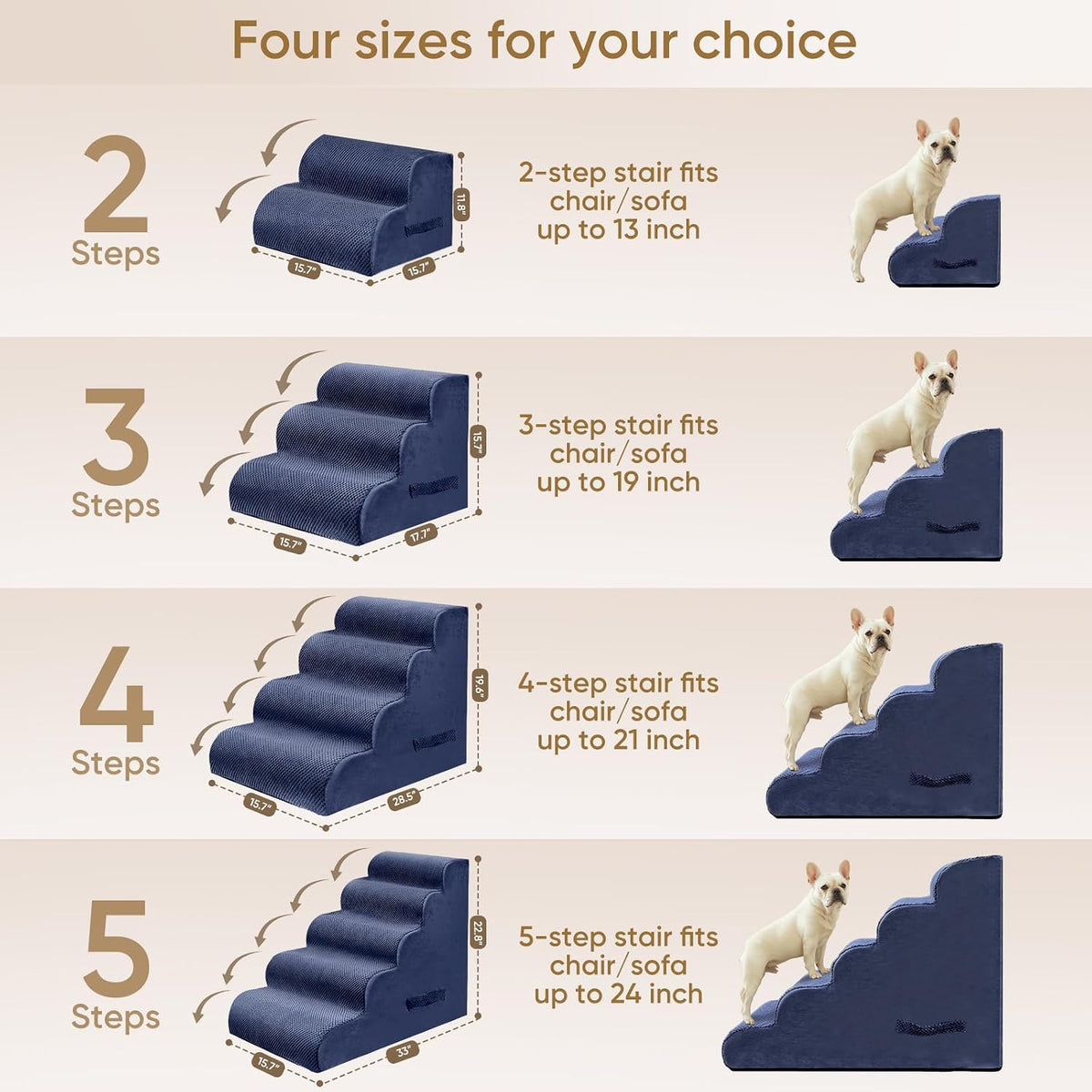 PAWSCRAT 3-Step Pet Stairs for High Beds & Sofas, 15.7''H Dog Stairs, Blue