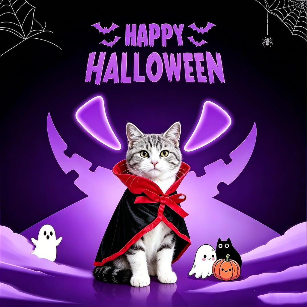 NAMSAN Pet Vampire Costume for Cats Small Dogs Rabbits, Halloween Cat Dracula Cape, Stand-Up Small Dog Vampire Cloak, Halloween Cat Outfit for for Holiday Party Cosplay Statue Decoration