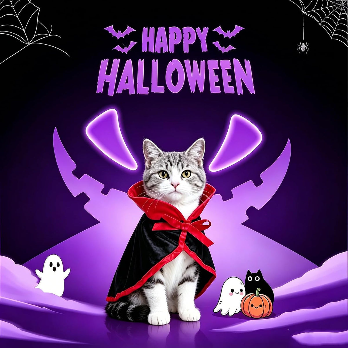 NAMSAN Pet Vampire Costume for Cats Small Dogs Rabbits, Halloween Cat Dracula Cape, Stand-Up Small Dog Vampire Cloak, Halloween Cat Outfit for for Holiday Party Cosplay Statue Decoration