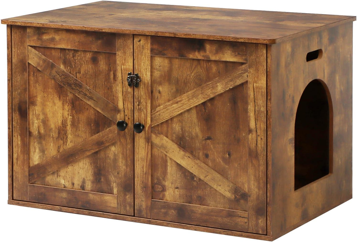 Timberer Cat Litter Box Enclosure, Hidden Litter Box Furniture with Divider | Wooden Cat Washroom Furniture, Indoor Cat House, Dog-Proof, Fits Most of Litter Box, Rustic Brown