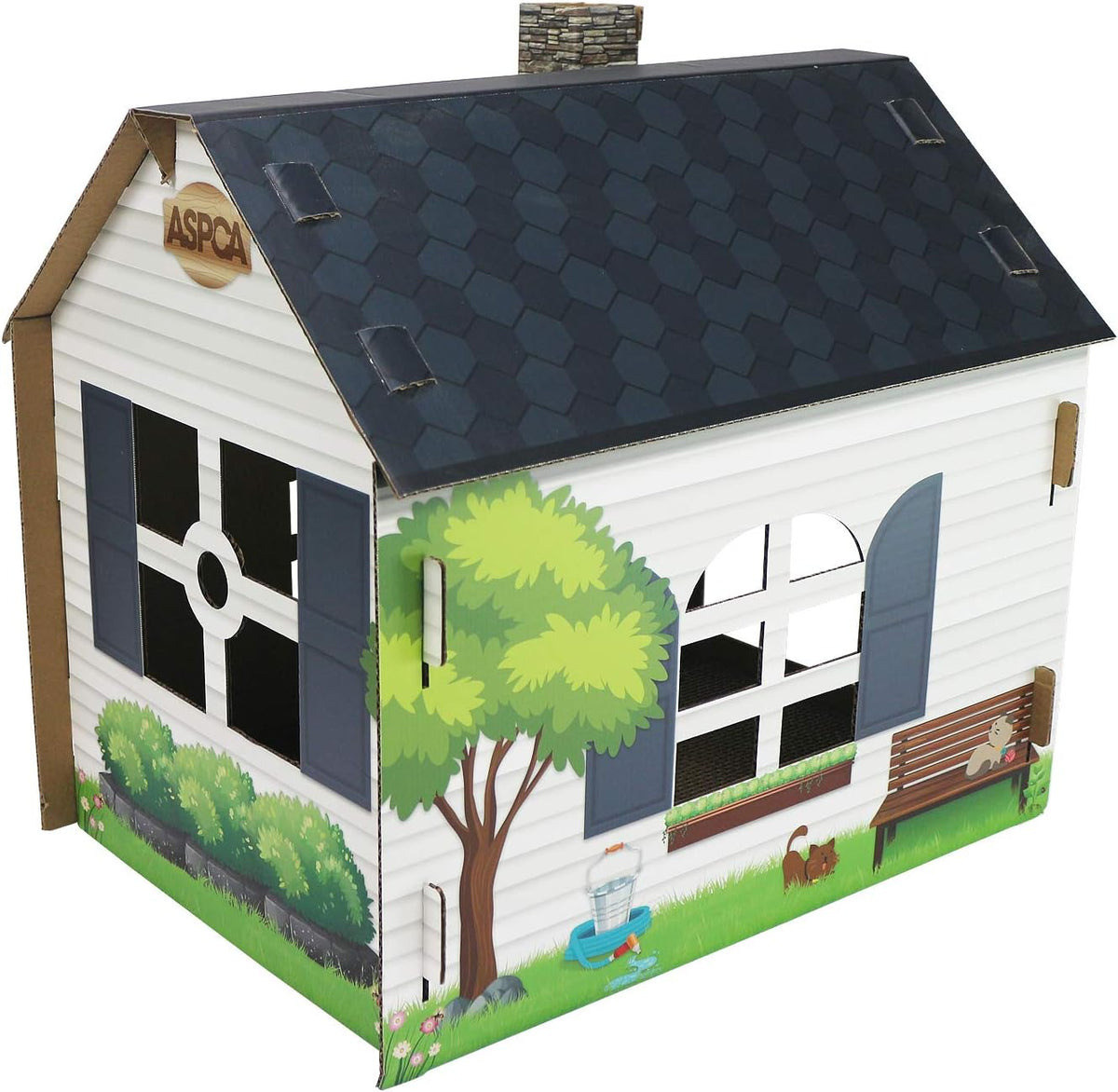 ASPCA Cardboard Cat House Hideaway Playhouse with Cat Scratcher Scratching Pad 19" L x 13" W x 17" H