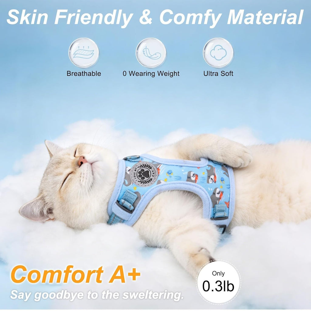 BEAUTYZOO Cat Harness and Leash Set, Escape Proof and Adjustable, Blue