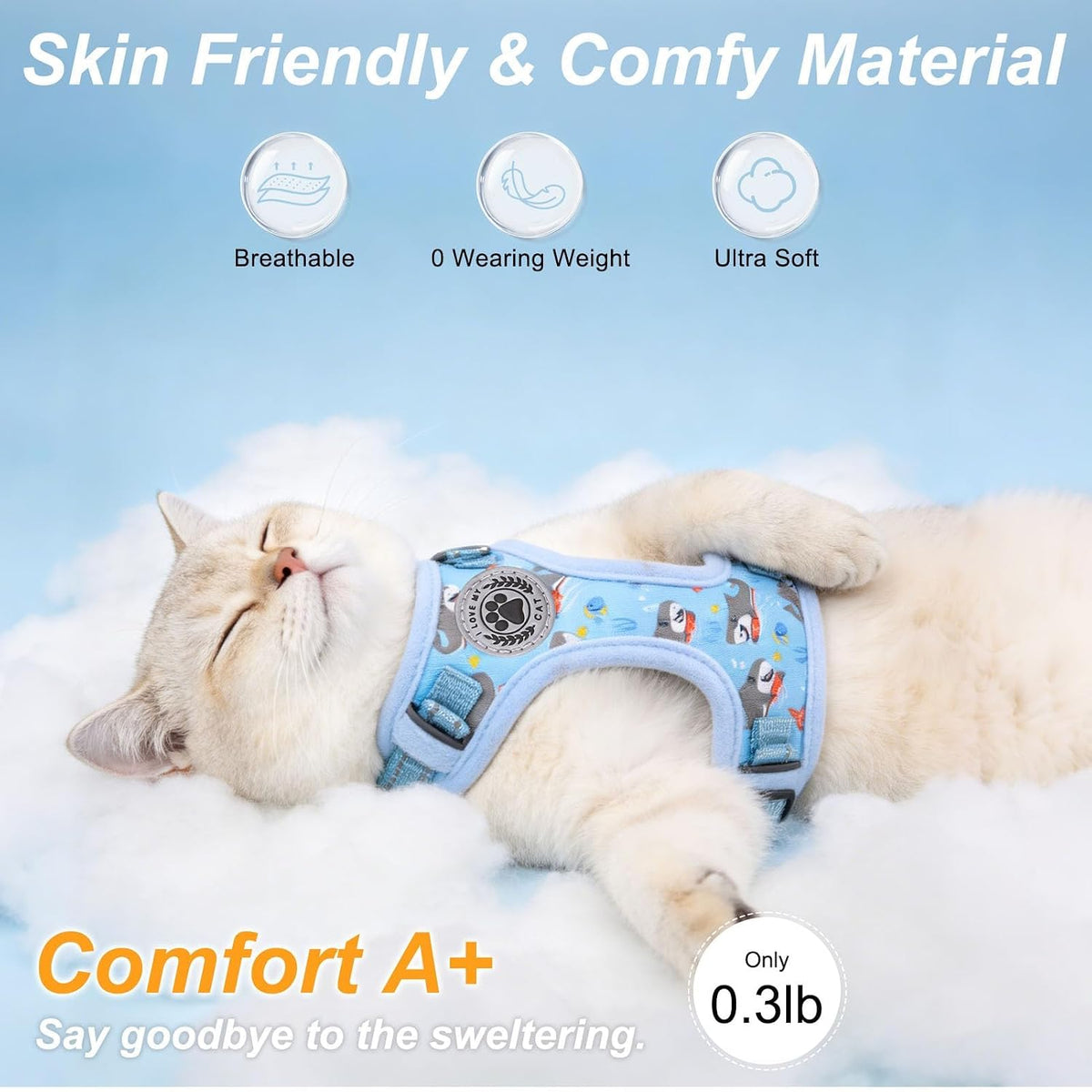 BEAUTYZOO Cat Harness and Leash Set, Escape Proof and Adjustable, Blue