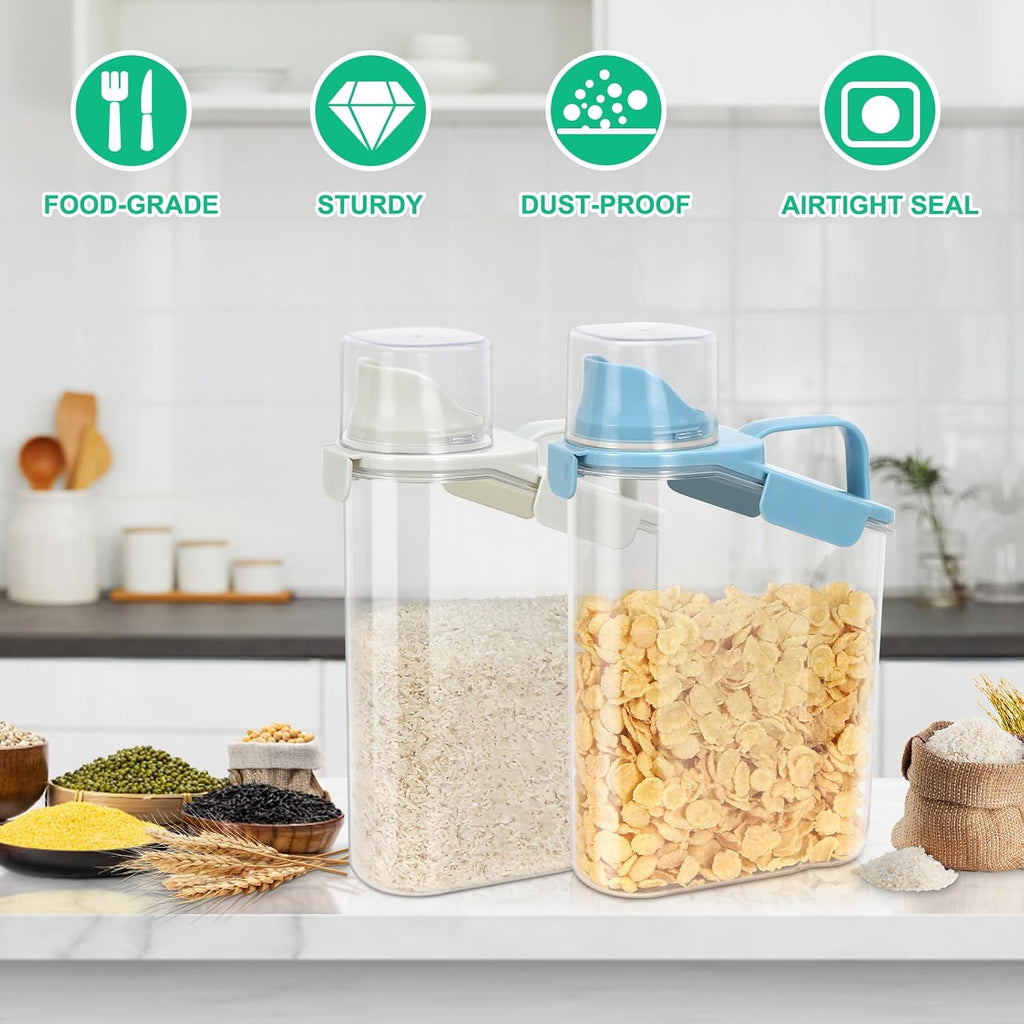 TBMax 2 Pack Rice Container Cereal Storage Container 3.2 Quarts, Kitchen Pantry Dry Food Storage Holder with Easy-Pouring Spout & Handy Cup, Small Pet Dog Cat Food Dispenser for Daily Feeding