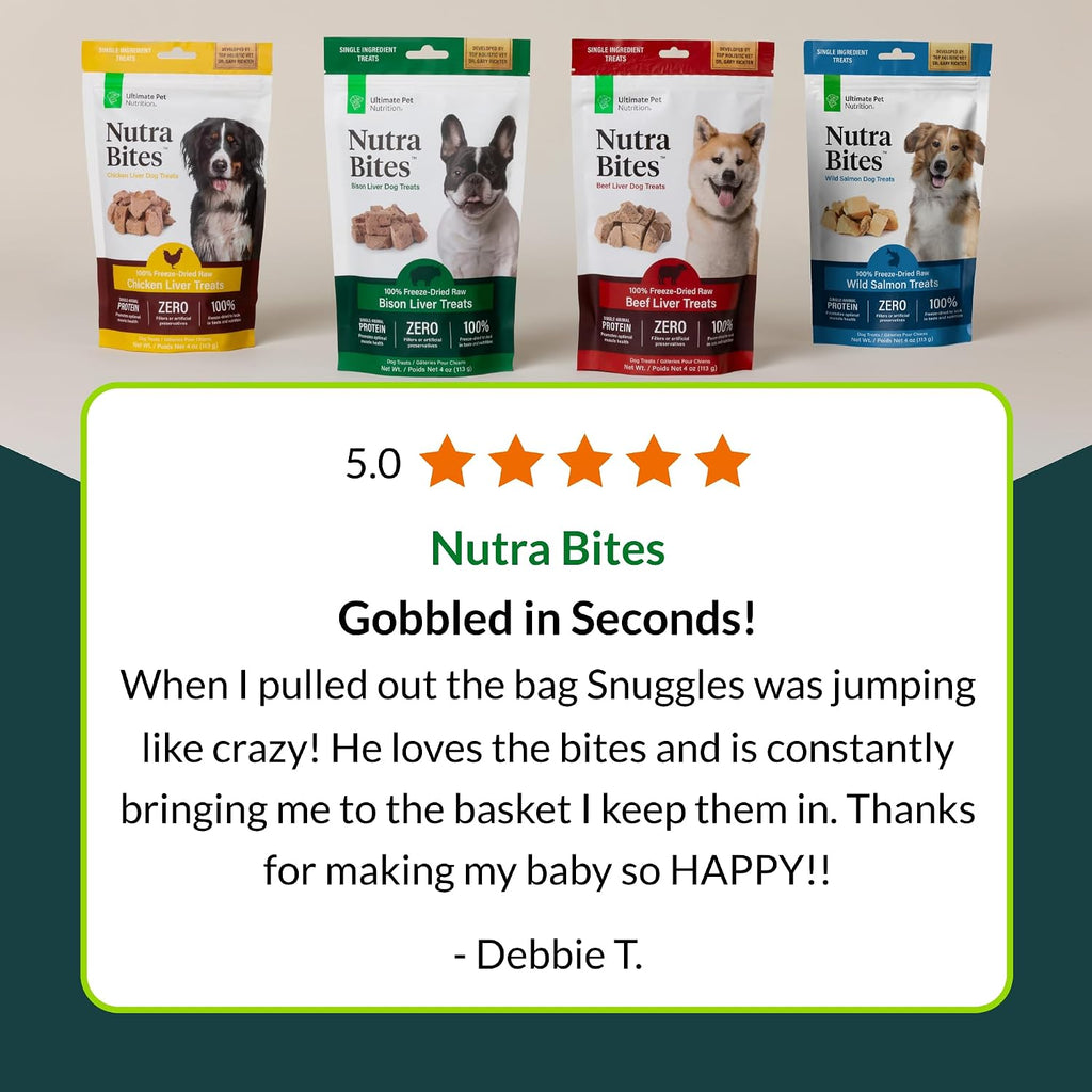 ULTIMATE PET NUTRITION Nutra Bites Freeze-Dried Dog Treats, Chicken Liver