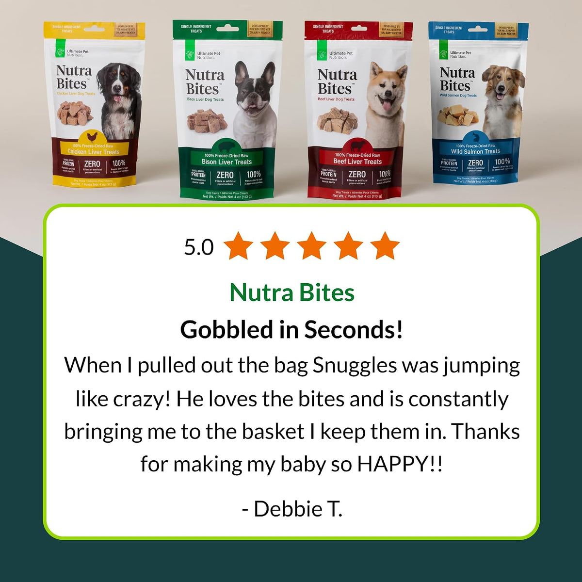 ULTIMATE PET NUTRITION Nutra Bites Freeze-Dried Dog Treats, Chicken Liver