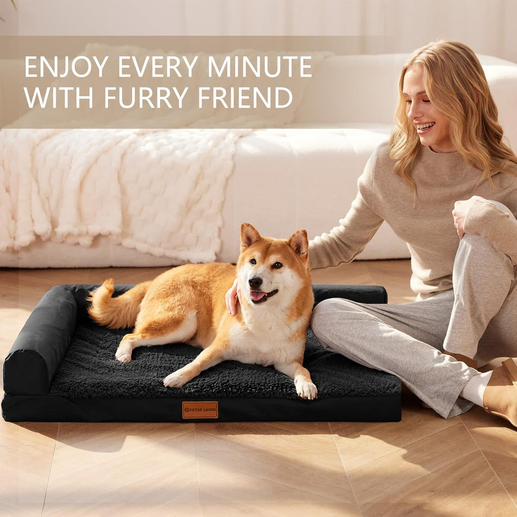 Patas Lague Orthopedic Large Dog Bed Washable Pet Sofa Bed 42''X28''Black