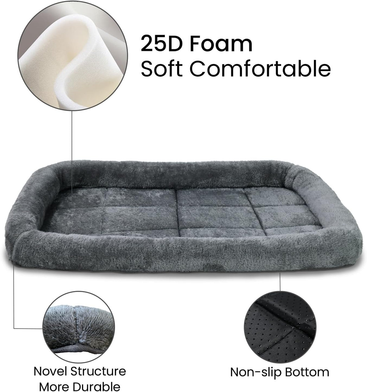 Patas Lague Small Dog Bed Bolster Pet Crate Mat 24''x18'' Dark Grey
