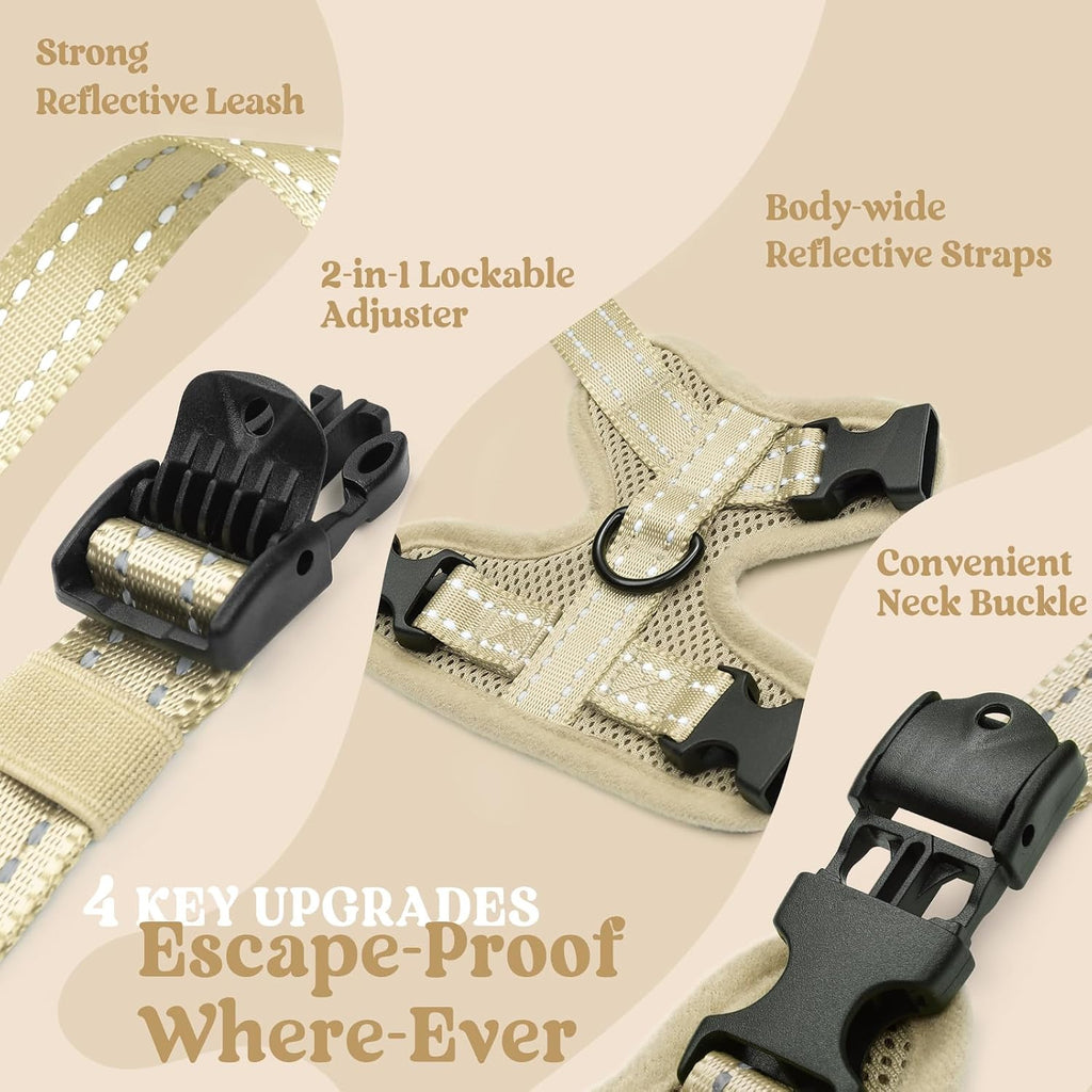 rabbitgoo Cat Harness and Leash Set, Easy-on with Neck Buckle, Cream Coffee