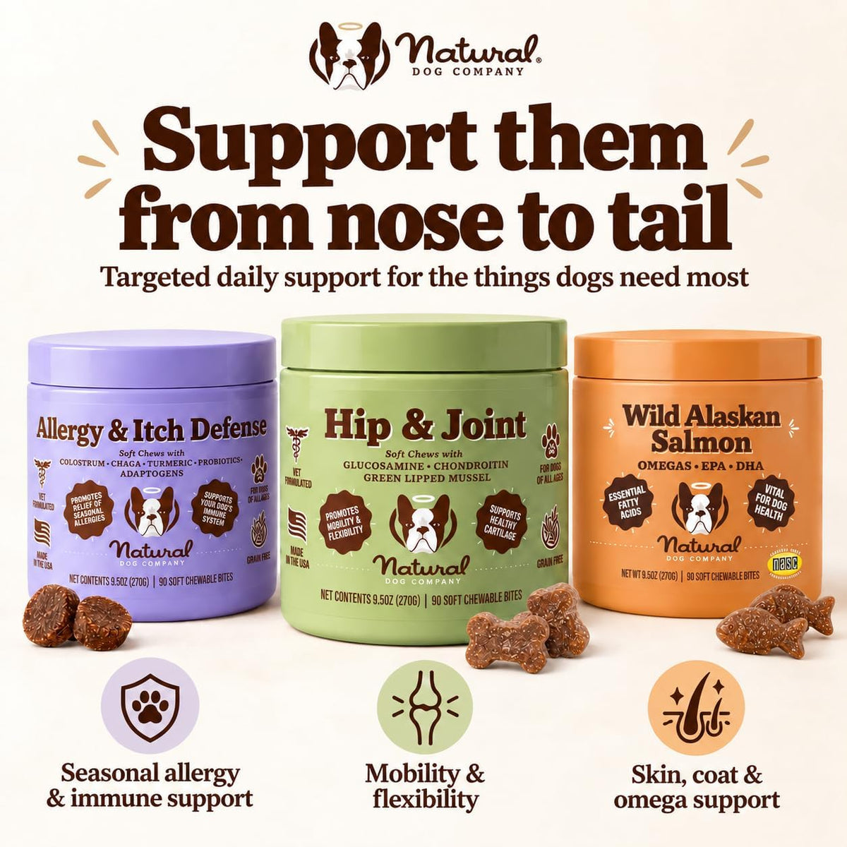 Natural Dog Company Hip & Joint Chews for Dogs, Chicken Liver, 90 Count