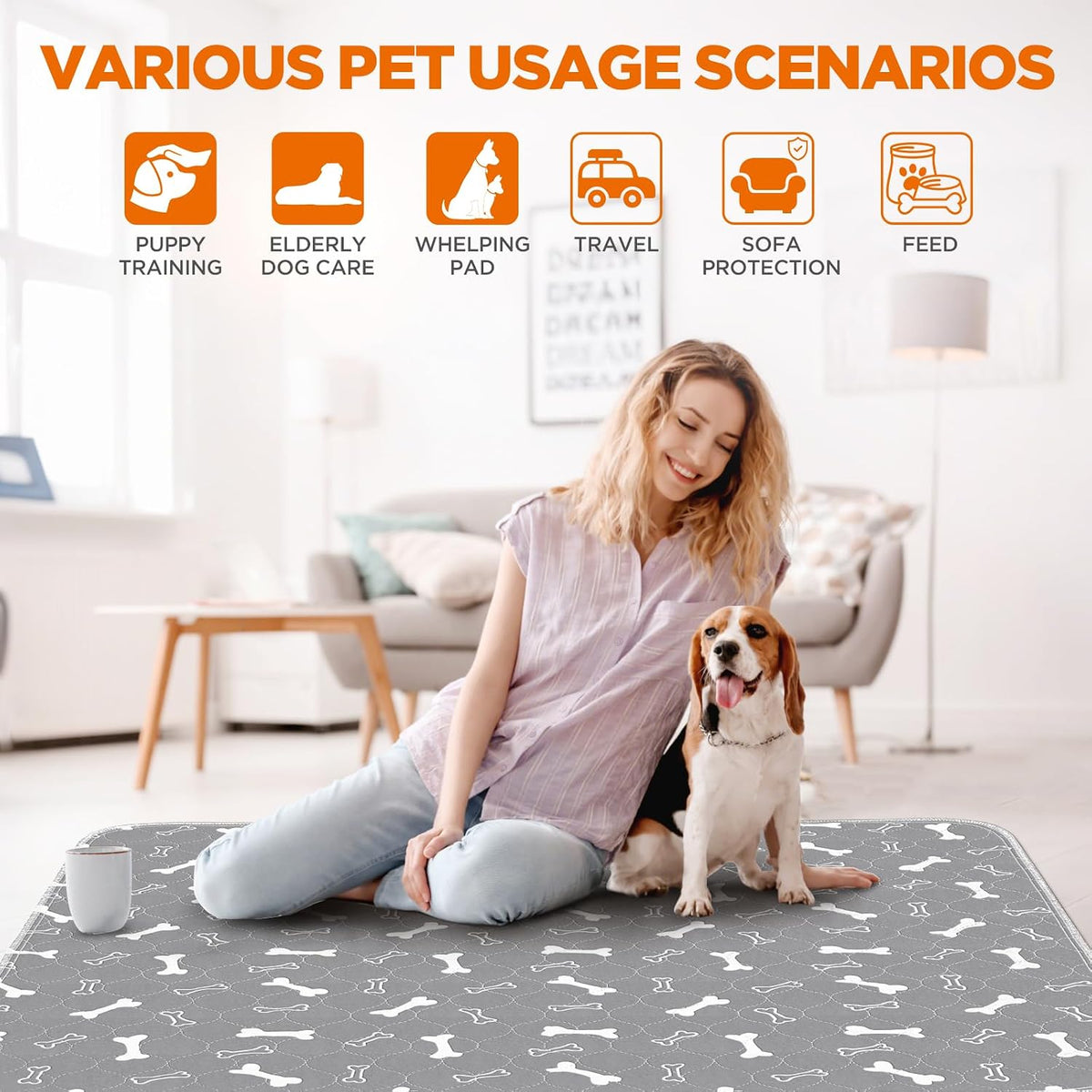 Washable Pee Pad for Dogs, 2 Pack Extra Large Puppy Pads, 48"x60" | Super Absorbent, Waterproof & Leakproof, Non-Slip Bottom, Machine Washable, For Floors, Beds, Couches, Crates, Carpets, Cars