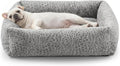 JOEJOY Dog Bed for Small Medium Dogs, Removable Washable Cover Orthopedic Soft Faux Rabbit Fur Pet Bed, Anti-Slip Fluffy Plush Puppy Bed, 25"x21"x7", Leopard Print, Grey
