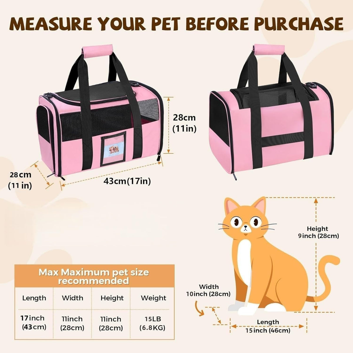 Cat Carriers Soft-Sided Cat Carrier Soft(Up to 16 Lbs),Breathable Pet Bag