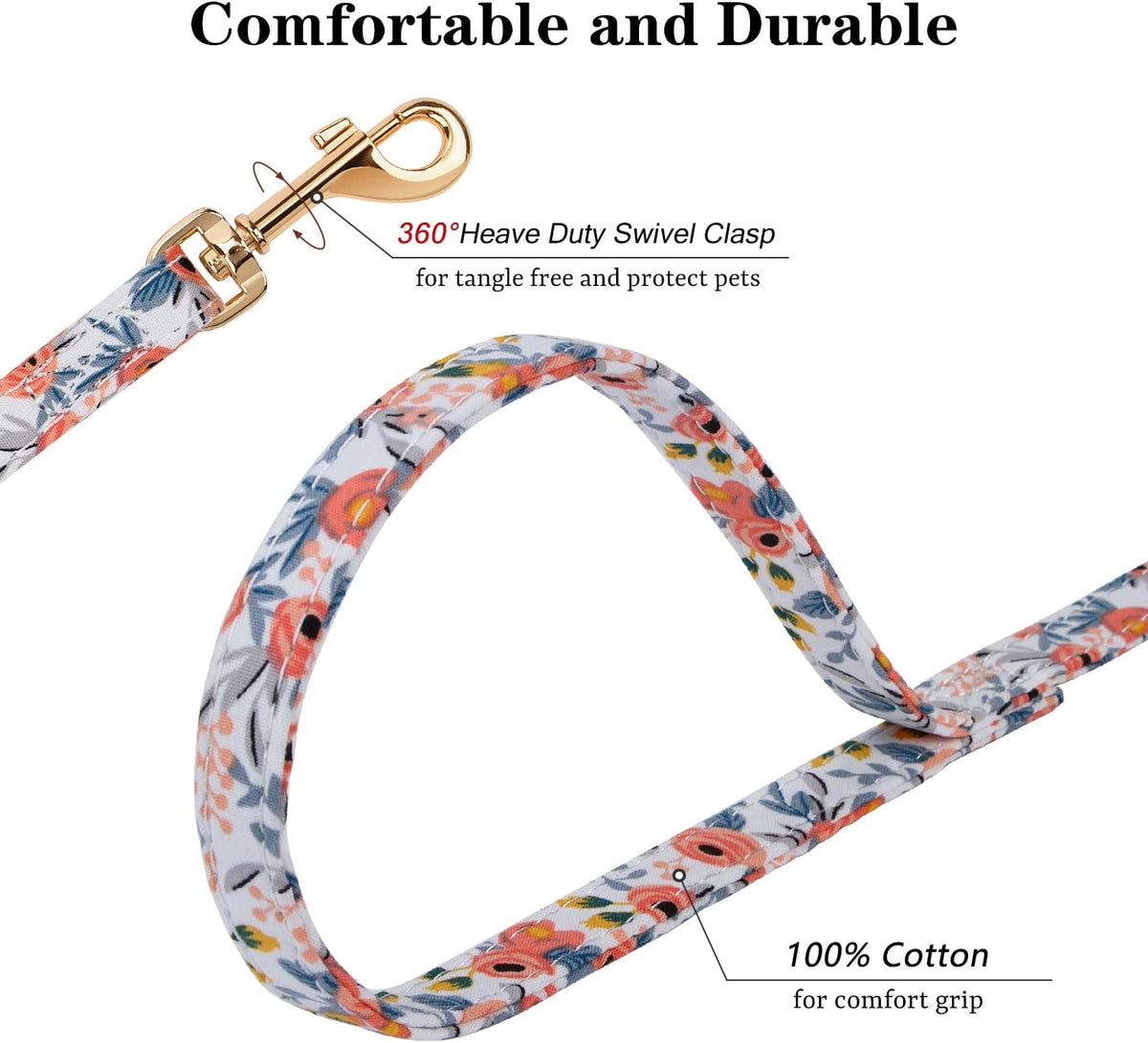 CHEDE No Pull Floral Pattern Dog Harness- Lightweight, Soft, Adjustable Small Harness and Leash Set, Suitable for Puppy Small and Medium-Sized Dog (M, Orange Rose)