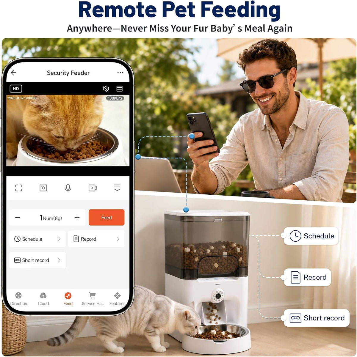 Automatic Cat Feeder, 6L Cat Food Dispenser for Cats & Dogs