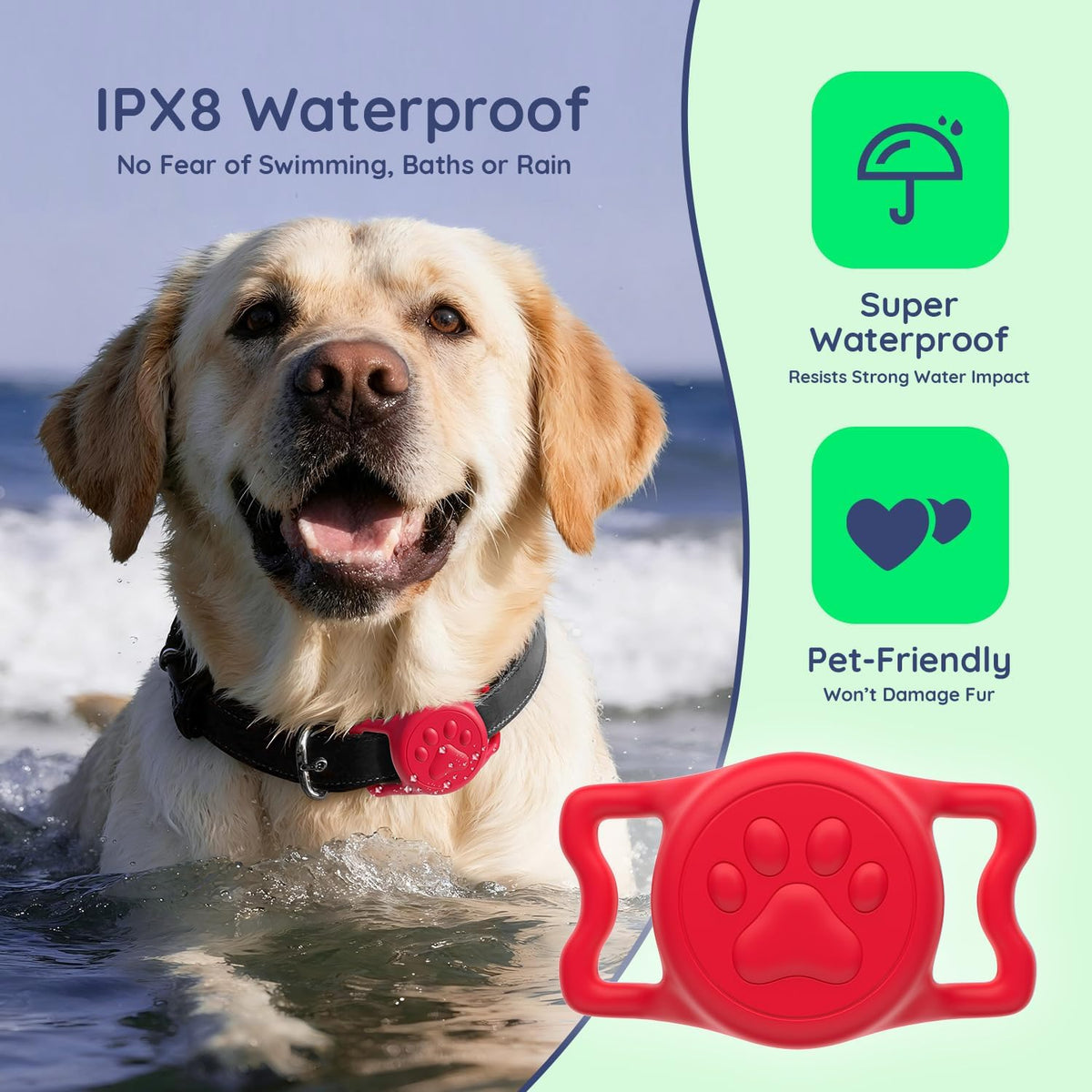IP68 Waterproof Dog AirTag Holder for Dog Collar, Soft, Stretchy Silicone