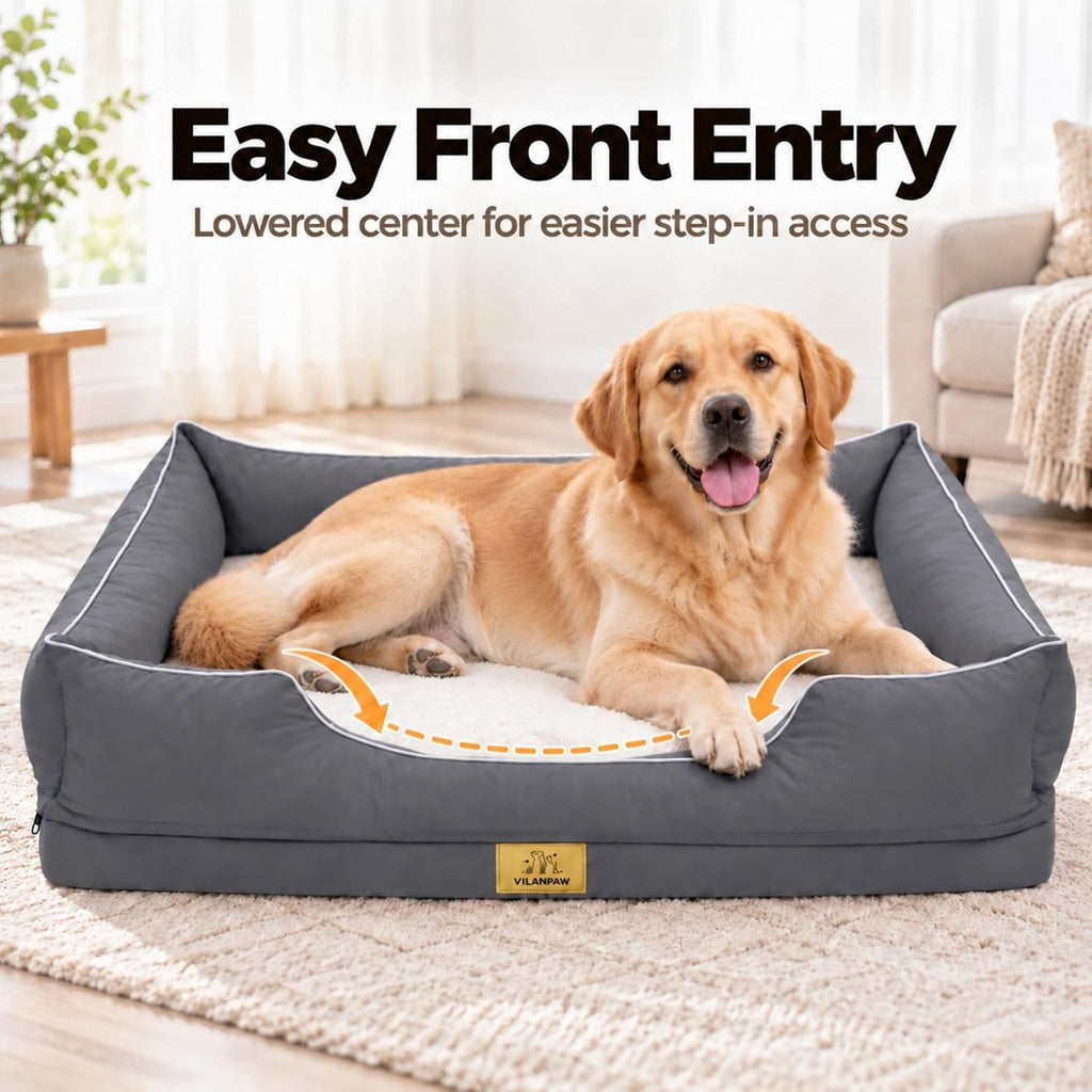 XXL Bolster Dog Bed: Washable Sofa Pet-Bed with Removable Cover