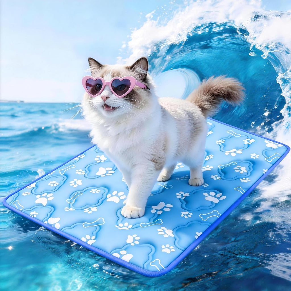 Prisay Cooling Mat for Dogs, Cooling Cat Mat for Indoor & Outdoor, Q-Max>0.5, Machine Washable Non-Toxic Portable Pet Cooling Pad for Puppy, Kennel, Crate, Car - S(18" x 24") - Blue