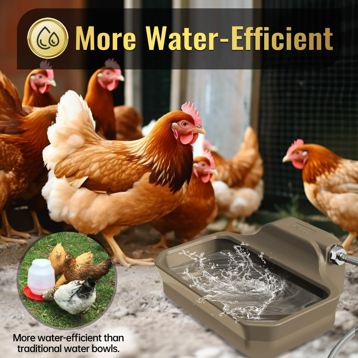 135OZ Automatic Water Dispenser for Large Dogs Patented Outdoor Dog Water Bowl Dispenser Automatic Dog Feeder Fit 3/4'' GHT Faucet Dog Waterer Include Water Hose Extra-Large Drinking Area Brown
