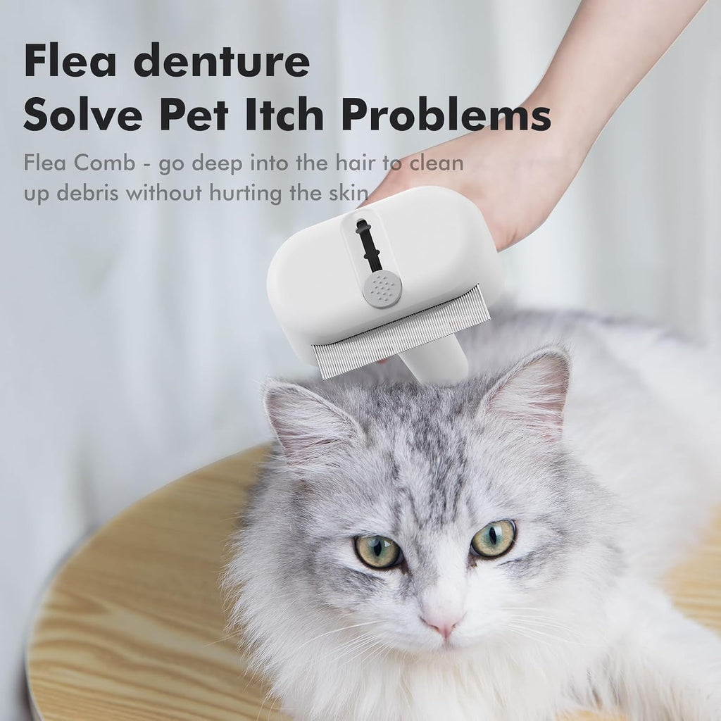 3 In 1 Pet Dematting Tool, Dog Flea Lice Combs for Grooming, Undercoat Rake & Dematting Comb for Detangling Matted or Knotted Undercoat Hair, Great for Short or Long-haired Dogs & Cats -White