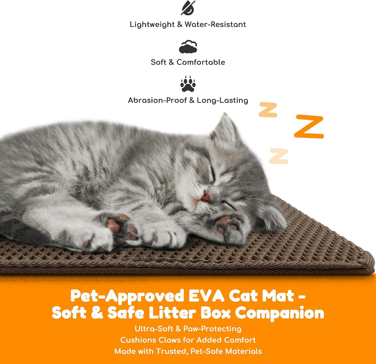 Cat Litter Mat 31"x24",Double Layer EVA Litterbox Mat Brown | Extra Large Honeycomb, Waterproof & non-slip, Odor-free, easy clean, washable durable floor protector,scatter control