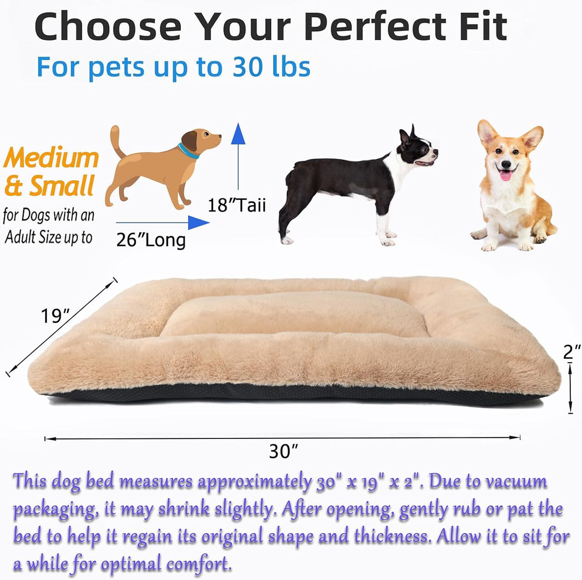 Dog Beds Crate Pad for Medium Dogs Fit Metal Crates or Cages,Ultra Soft Dog Kennel Mat for Crates Washable with Anti-Slip Bottom Kennel Pad for Dogs Cozy Sleeping Mattress,30" x 19",Light Brown