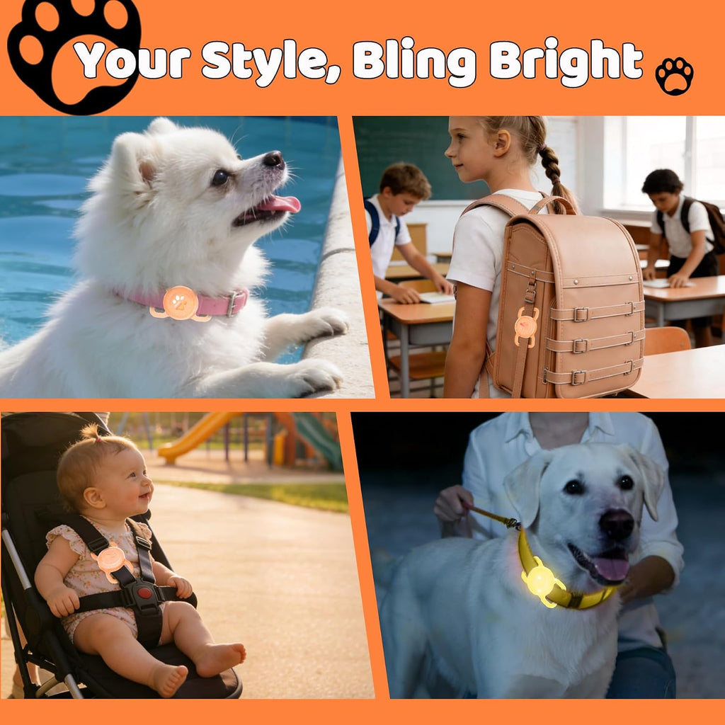 SANKALA Luminous Waterproof Airtag Dog Collar Holder, Orange Glitter