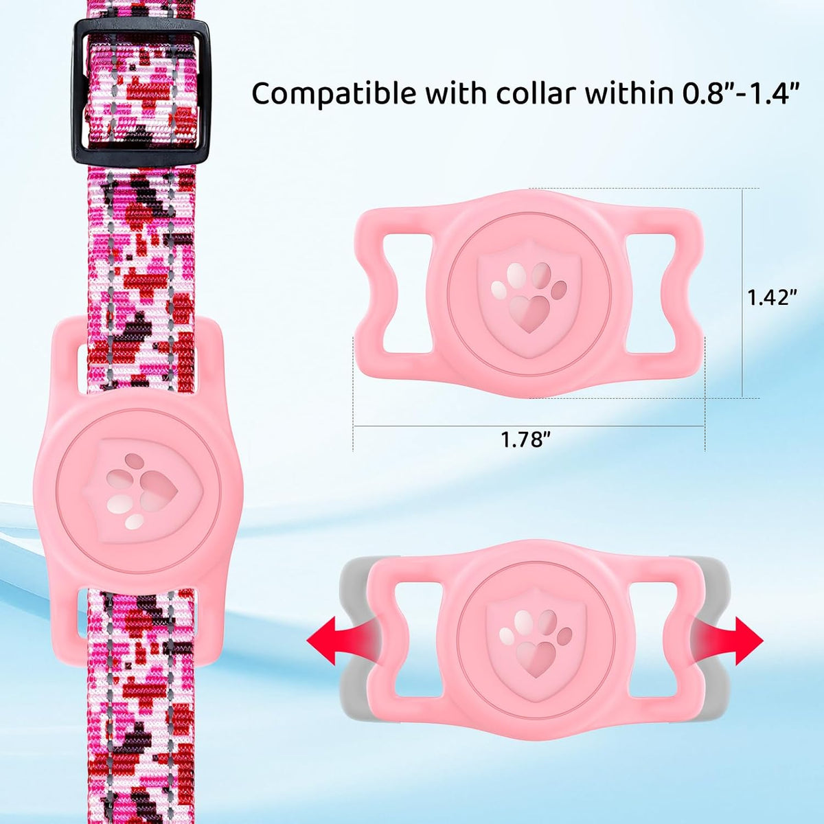 IP68 Waterproof AirTag Holder for Dog Collar, Silicone,Pink&Purple, 2 Pack