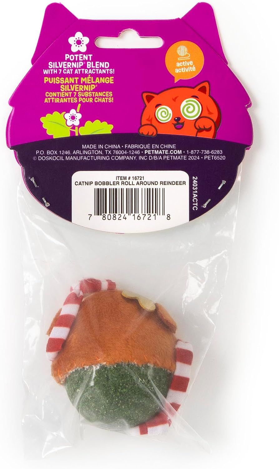 Mad Cat Roll Around Reindeer Catnip Bobbler Soft Plush Cat Toy, Pack of 1