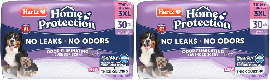 Hartz Home Protection Lavender Scented Dog Pads, 3XL 30 Count, Super Absorbent & Won't Leak, Odor Eliminating (Pack of 2)