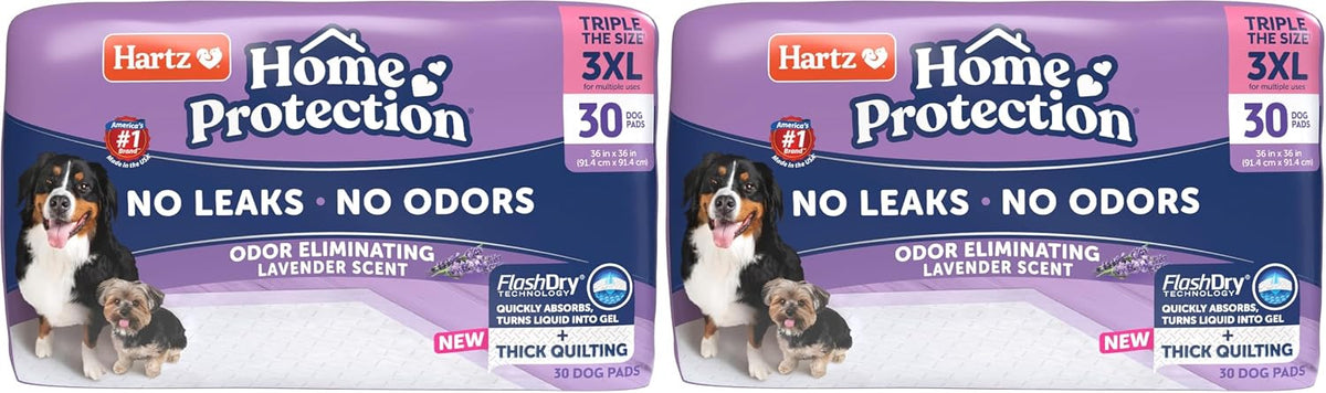 Hartz Home Protection Lavender Scented Dog Pads, 3XL 30 Count, Super Absorbent & Won't Leak, Odor Eliminating (Pack of 2)