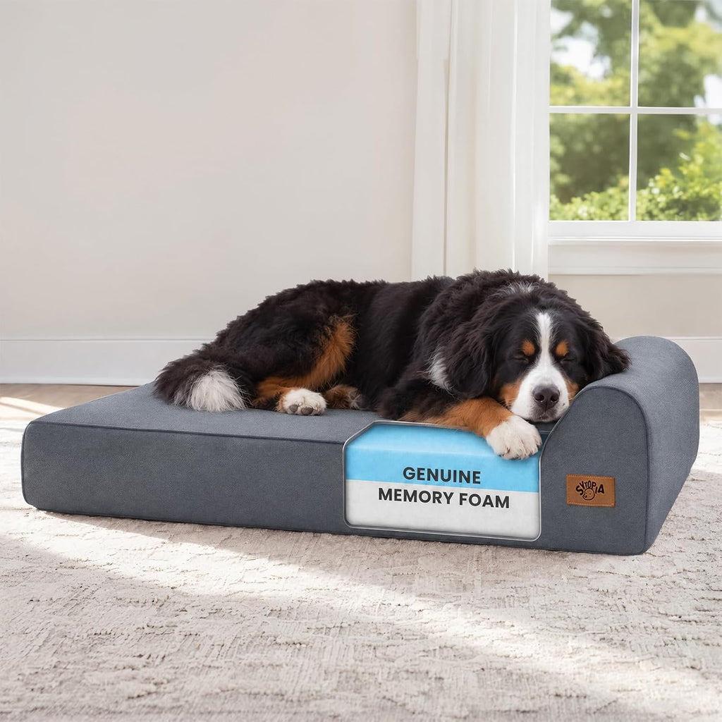 Sytopia XXL 35D Memory Foam Dog Bed for Extra Large Dogs – 7" Thick Orthopedic Pet Couch for Seniors and Big Breeds up to 150 Pounds, with Waterproof Liner & Washable Cover, 50"x 34"x 7", Blue Grey