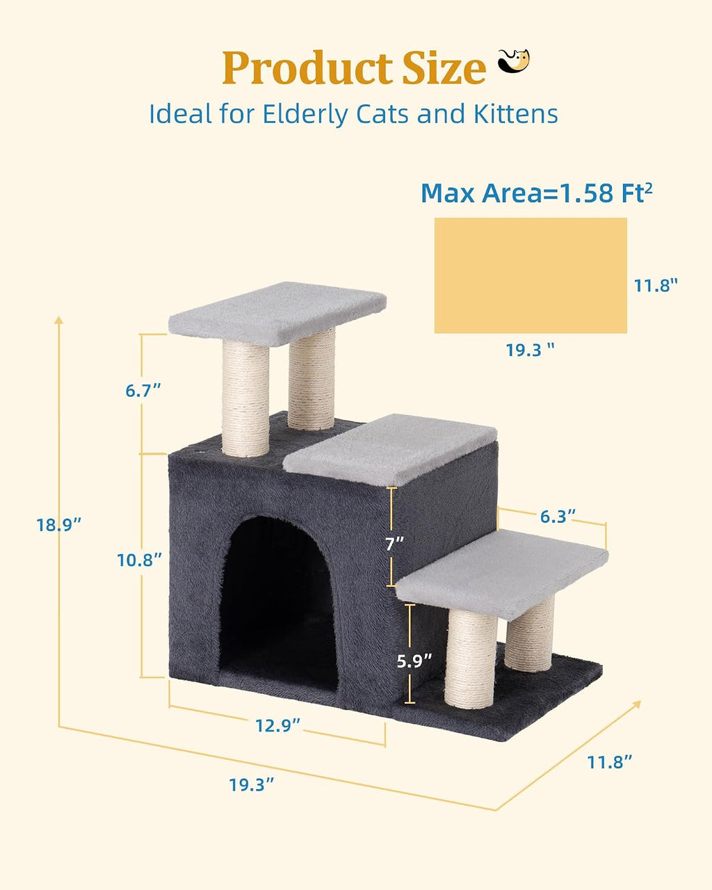Aechonow 3-in-1 Pet Stairs for Cats, Dog Steps for Small Doggie Rabbits