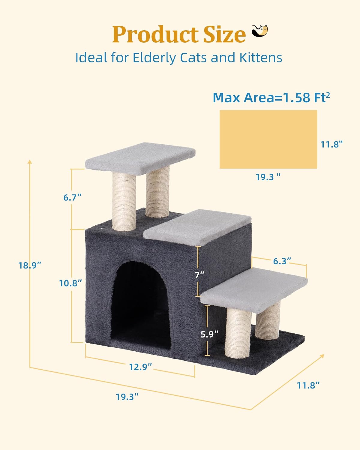 Aechonow 3-in-1 Pet Stairs for Cats, Dog Steps for Small Doggie Rabbits
