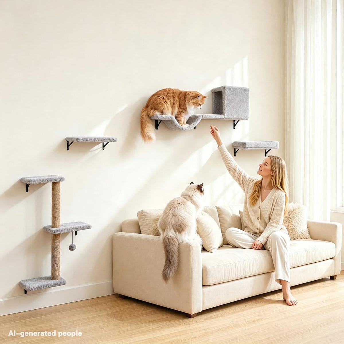 6-in-1 Cat Wall Shelves for Indoor Cats, Wall Mounted Cat Furniture