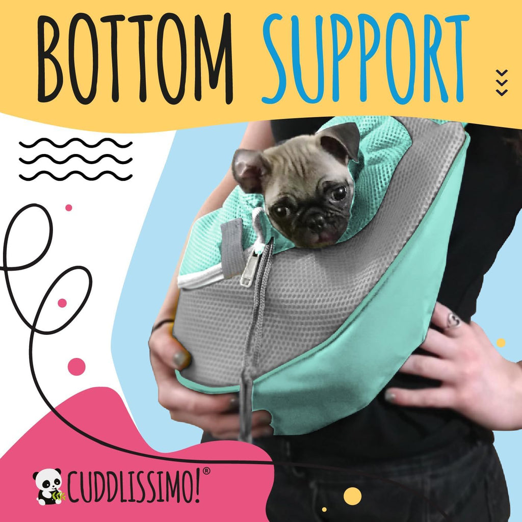 Cuddlissimo Small Dog Sling Carrier, Pet Cat Sling, Puppy Pouch - Lagoon-L