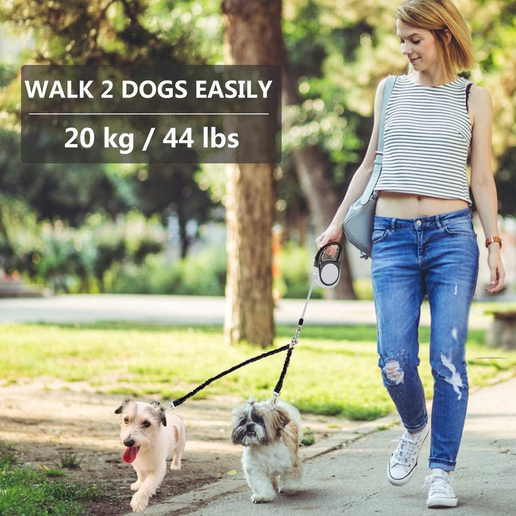Dual Retractable Dog Leash Small Breed (Up to 44 Lbs Each) - 18.5 FT Extendable Double Headed Pet Leash with Poop Bags, Non Slip Grip - One Button Break & Lock, 360° Tangle-Free (Blue, Medium)