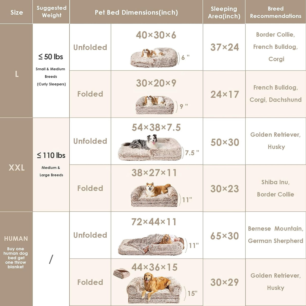 EHEYCIGA Foldable XXL Dog Bed for Large Sized Dog - 54x38x7.5, Faded Brown