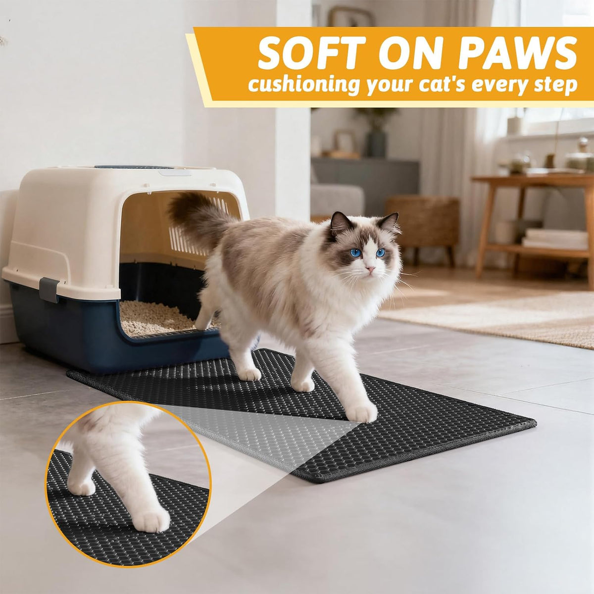 Pieviev Litter Mat, Double-Layer Waterproof Trapping Mat, 24" x 15" Black | Honeycomb Design Catches Scattered Particles to Stop Tracking, Urineproof Base Protects Floors, Easy to Clean