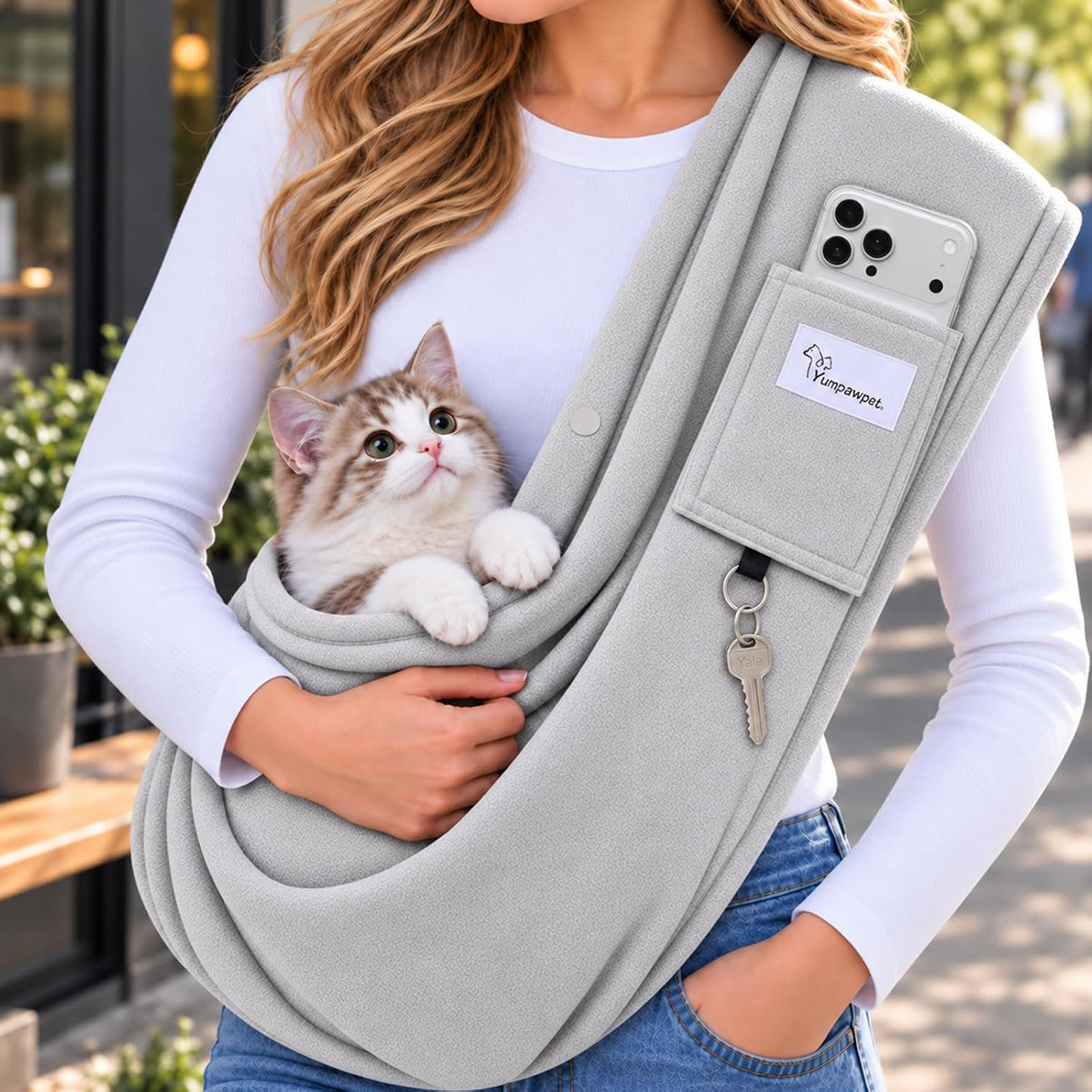 Cat Sling Carrier & Pet Sling for Small Dogs & Cats 3-14 lbs(Grey)