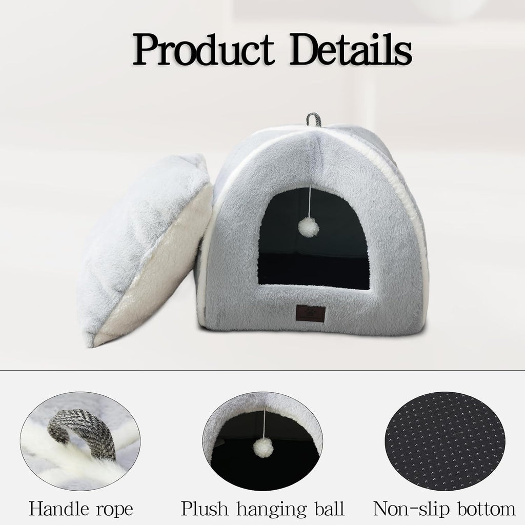 Cat Bed for Indoor Cats - Cat House Cats Tent with Removable Washable Cushioned Pillow, Soft and Self Kitten beds,Pet Bed, Grey,15inches